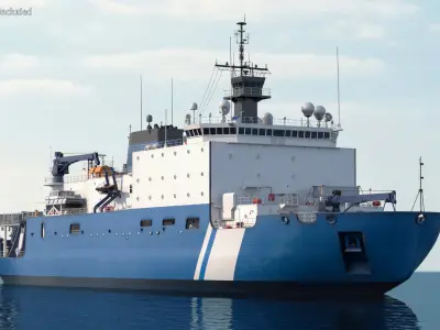  Oceanographic Research Ship with Helicopter on Water 