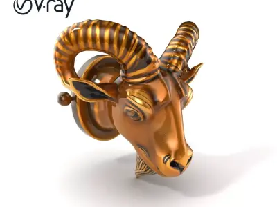 Bronze Goat Head Door Knocker Sculpture model pack Low-poly 3D model