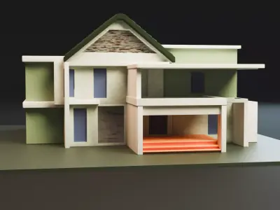 Modern Two-Storey House UV Unwrapped 3D Architectural Model Low-poly 3D model