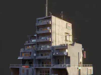 Dystopian Cyberpunk Suburb City Low-poly 3D model