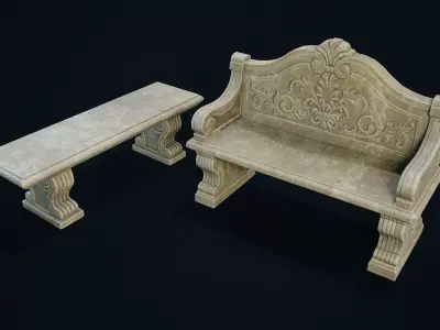 Garden Bench Low-poly 3D model