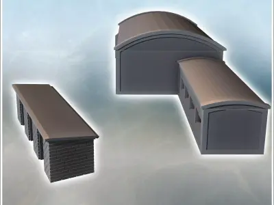 Set of two modern brick buildings with curved roofs 18 - Modern  3D print model