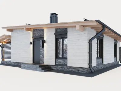One-story cottage with a large terrace 3D model