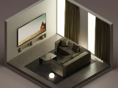 Isometric Hall Interior 3D Model Low-poly 3D model