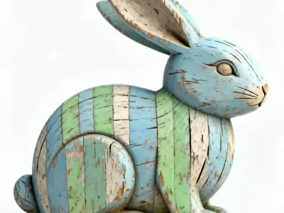 Realistic Carved Wood Easter Rabbit 3D Model 3D Model Low-poly 3D model