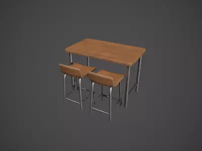 Wooden and Light Metal Breakfast Bar Low-poly 3D model