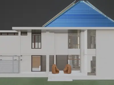 Blender Eevee Modern Mansion Low-poly 3D model Free low-poly 3D model