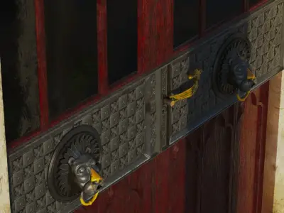 Gothic Mausoleum Door with Lion and Angel Sculptures 3D model