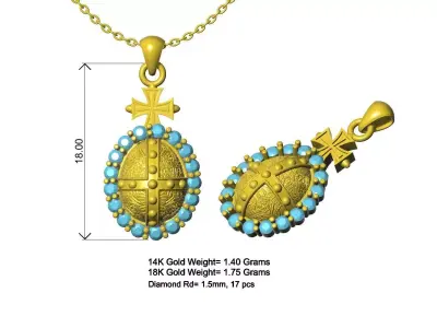 Carved Cross Egg Shape Pendant Design 3D print model