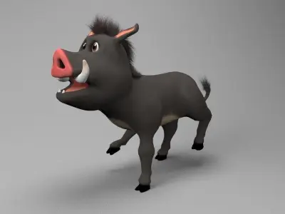 Wild cartoon hog Low-poly 3D model