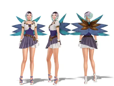 Blue Purple White Teal Tones Fantasy Outfit Low-poly 3D model