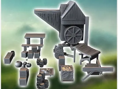 Medieval accessories with wooden crane and crates 3 - Medieval G 3D print model