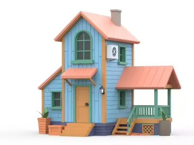 Wooden House D with UV Low-poly 3D model