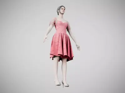 Dress 09 Very Light Blue With Design Low-poly 3D model