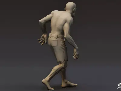 Zombie Statue Walking Pose Low-poly 3D model
