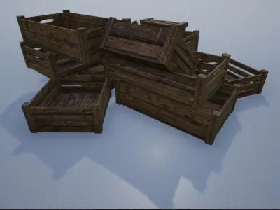 Wooden Empty Crates and Cases Low-poly 3D model