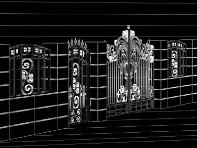 gate door set 02 Low-poly 3D model
