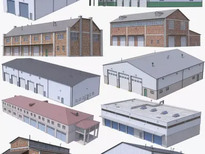 10 PBR Industrial Buildings Collection 3D Model Pack