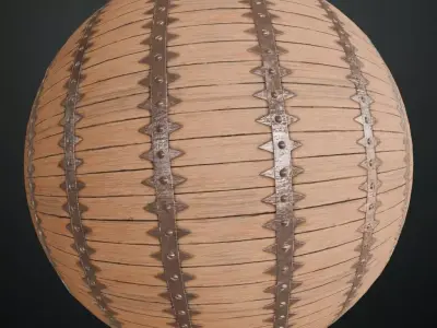 Medieval Wooden Barrel Planks with Spiked Metal Bands PBR  Texture