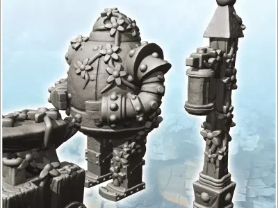 Set of fantastic outdoor accessories with humanoid totem and lan 3D print model