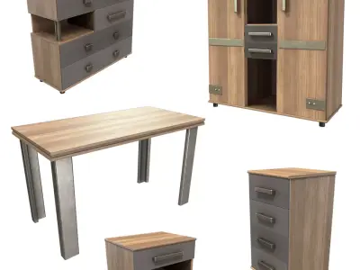 Teen Bedroom Furnitures Low-poly 3D model
