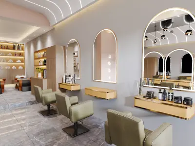 3D Barber Shop Interior with Furniture and Props Low-poly 3D model