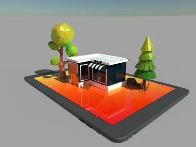Shop Cartoon City Block store Low-poly 3D model