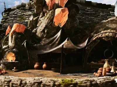 Crystals and Crafting Environment Low-poly 3D model