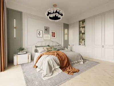 American style retro bedroom 3D model 3D model