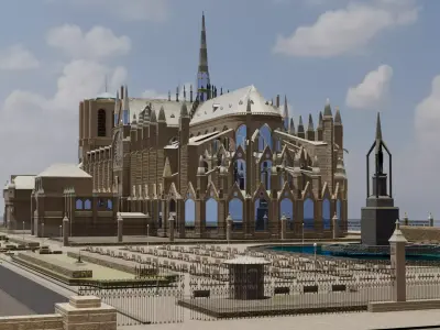 Catedral Notre Dame Paris Destroyed And Intact  Detailed in Blen 3D model