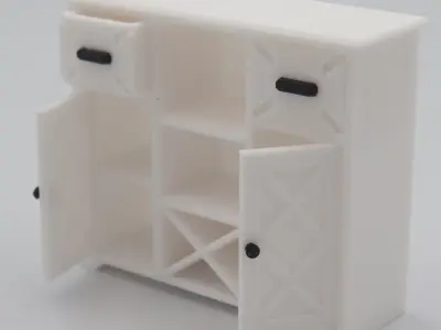 Living room wine cabinet with functional doors 3D print model