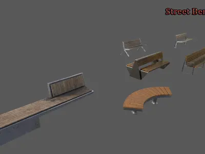 Street Bench set 3d model 3D model