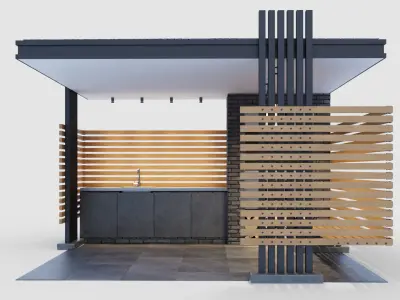 Modern gazebo with summer kitchen 3D model