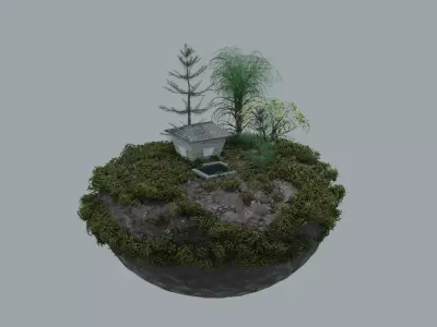 House island with moss and plants Free low-poly 3D model