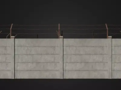 Concrete Fence with Barbed wire Low-poly 3D model
