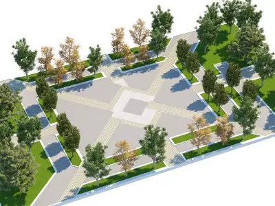 Modern Geometric Park Plaza 3D Landscape Model Low-poly 3D model