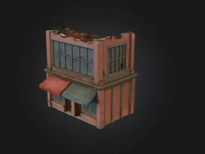 Ruined Corner Shop Low-poly 3D model