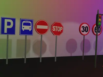 Traffic Signs Low Poly 3D Models  Low-poly 3D model