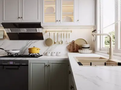 Bright Modern Classic Shaker Kitchen With Mint Cabinets 3D model