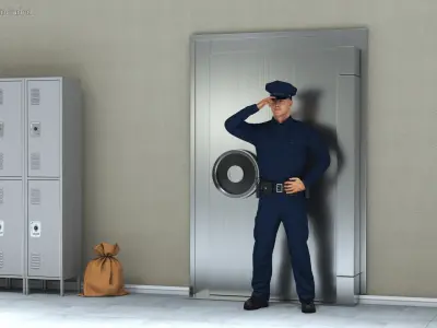  Security Guard with Bank Vault 