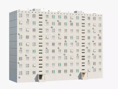 Soviet Panel Apartment Building two entrances Low-poly 3D model