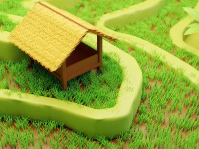 Terasering Sawah Lowpoly Isometric Low-poly 3D model