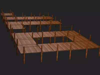 Wooden Dock and  Bridge Modular Pack Low-poly 3D model