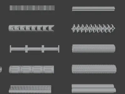 117 Rigged Sci-fi Mechanical Tubes for Kitbashing 3D model