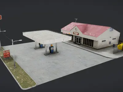 American Gas Station Low-poly 3D model