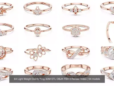 64 Light Weight Dainty Ring 3DM STL OBJK FBX 3 Render Video 3D Model Pack