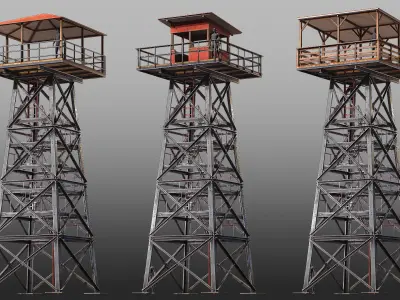Game-Ready Modular Watchtowers set Low-poly 3D model