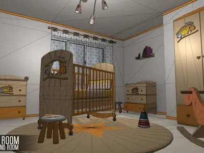 Baby room - props and room Low-poly 3D model