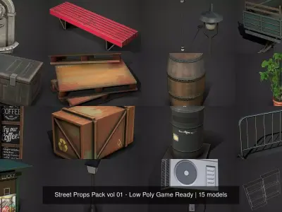 Street Props Pack vol 01 - Low Poly Game Ready