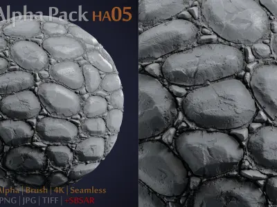 Stone and Brick Alpha Brush - HA05 - 4K - 16bit - SBSAR 3D model